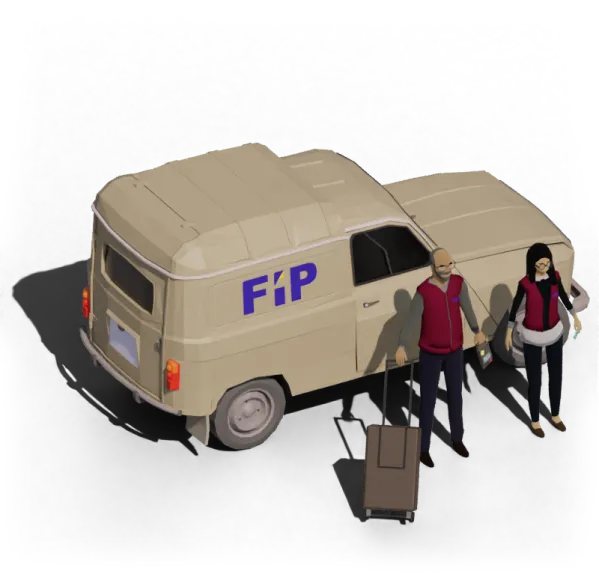 Dos investigadores de la FIP junto a un vehiculo